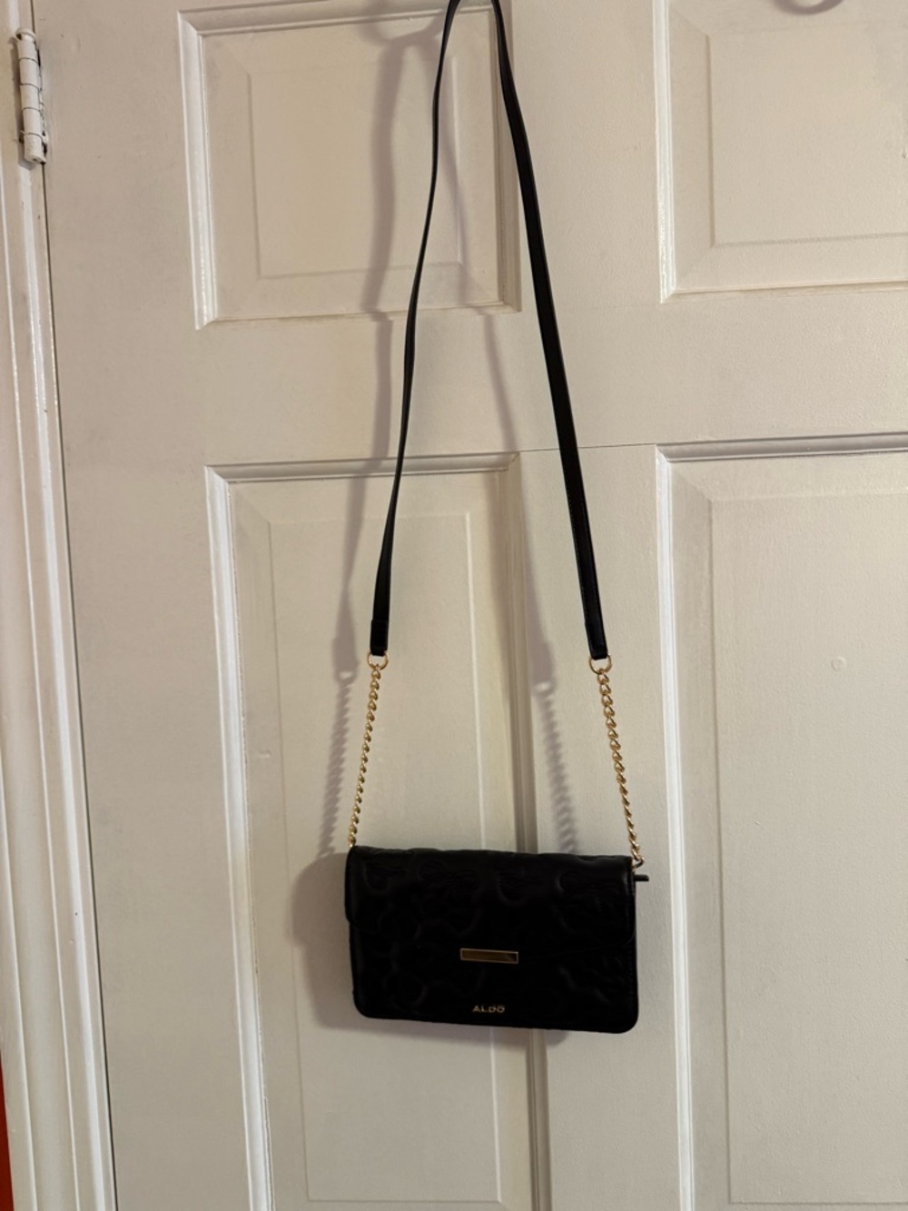 ALDO Black Crossbody Bag with Gold Chain Strap with Embroidered Cherries